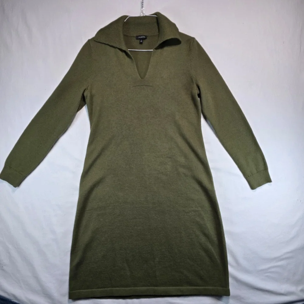 Talbots Womens Olive Green Long Sleeve V-Neck Polo Collar Sweater Dress Small - Picture 2 of 15